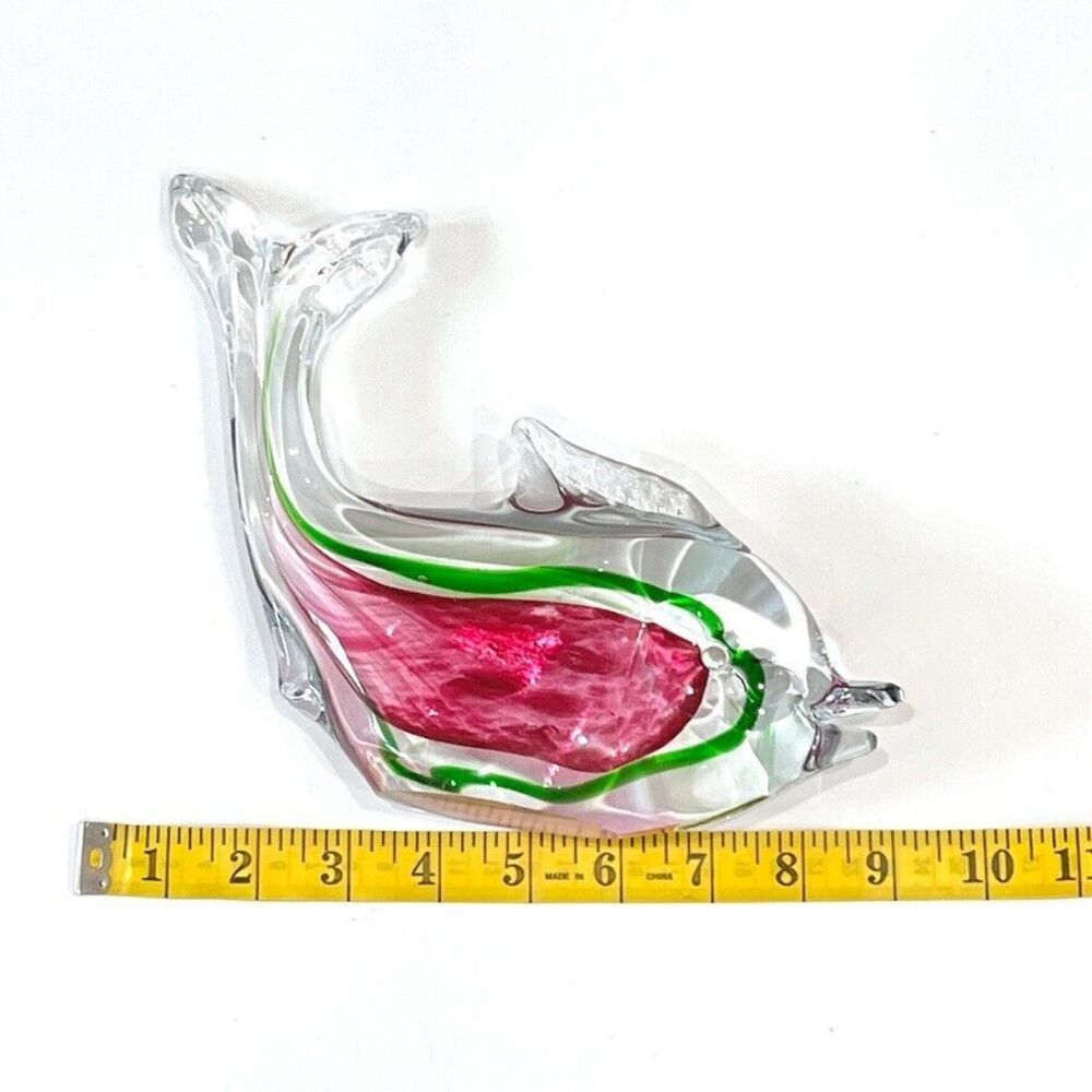 Vintage MCM Murano Fish Art Glass Sculpture Home Decor Green Pink 9 X 7 - Picture 7 of 9